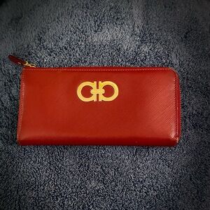Salvatore Ferragamo Red Leather Wallet with Gold Accent